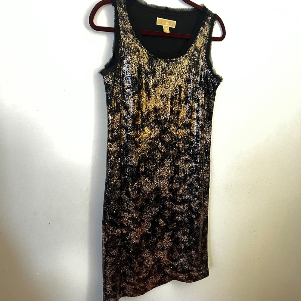Michael Kors Black and Gold Sheath Mini Dress